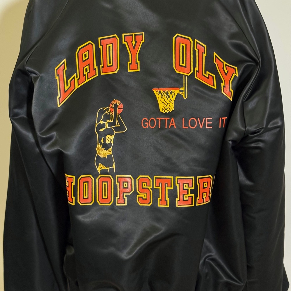 Vintage Hartwell Lady Oly Hoopster Black Satin Bomber Jacket XL Made in USA 770 - Picture 6 of 14